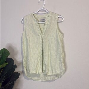Tommy Bahama Small Sleeveless Light Green Striped linen Top